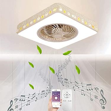 Imagem de Lâmpada de teto moderna com ventilador invisível com alto-falante Bluetooth e ventilador de controle remoto Luz de teto LED regulável Ventilador de teto ultrassilencioso para quarto sala de