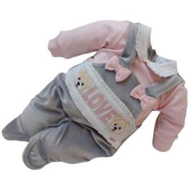 Imagem de Macacão Jardineira Plush Luxo Bebê Menina Bordado Lessa 8814-Feminino