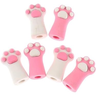 Imagem de 3 peças de borrachas de pata de gato, artigos de papelaria, tampão de lápis, borrachas para crianças, borrachas com topo de caneta, material escolar, borrachas fofas rosa