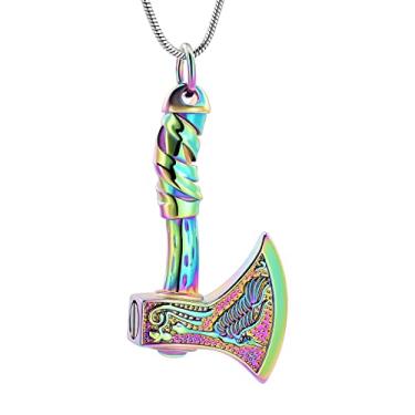 Imagem de VCCWYQK Thor Axe joia de cremação para cinzas para mulheres e homens machado viking pingente memorial urna colar para o ente querido suporte de cinzas, Metal Borracha