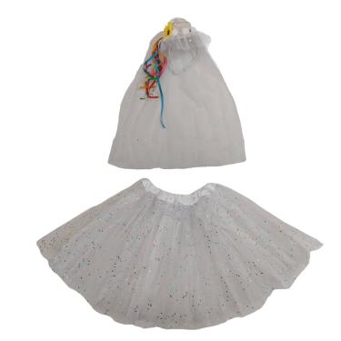 Imagem de Kit Noiva Brilho Fantasia Caipira Junina Tiara Veu Saia Tule Quadrilha Despedida Solteira Casamento Carnaval Bloquinho