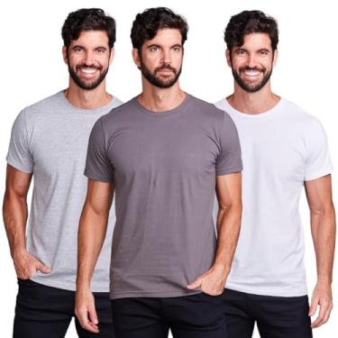 Imagem de KIT 3 Camisetas Básicas Algodão Masculino (GG, BRANCO, CINZA, CHUMBO)