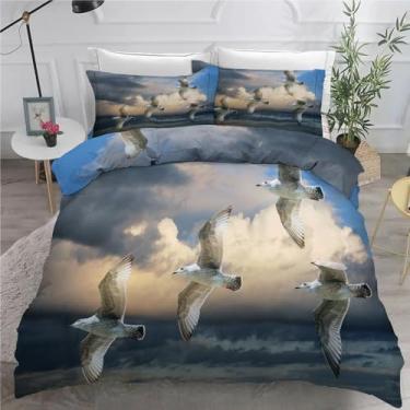 Imagem de Jogo de cama Seagull King Sky capa de edredom de 3 peças para decoração de quarto, capa de edredom de microfibra macia 264 x 232 cm e 2 fronhas, com fecho de zíper e laços