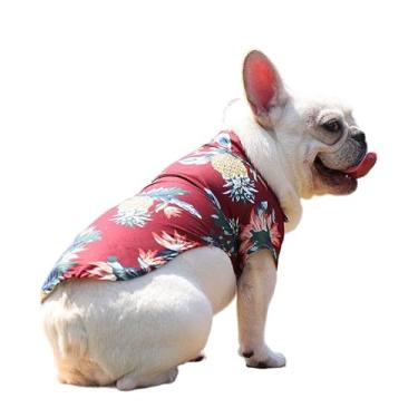Imagem de 1 camiseta polo havaiana para cães de estimação roupas havaianas para animais de estimação praia coco estampa camiseta verão (M, vermelha)