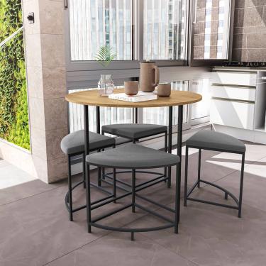 Imagem de Mesa de Jantar Kappesberg Onix Redonda com 4 Bancos Estofados - Freijó e Preto Fosco