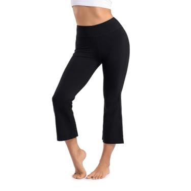 Imagem de Yogipace Calça feminina de yoga com bolsos e comprimento capri, capri, caimento justo, calça curta, Capri, Ycw1402(flared Leg)-black, Large/20" Inseam