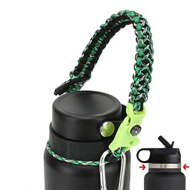 Imagem de Alça de corda de paraquedista QeeCord 2020 para Hydro Flask 2.0 Boca larga com novo anel e mosquetão, 340 g, 473 ml, 453 ml, 81 ml, 118 ml, Camo Green, 32 oz-40 oz Wide Mouth