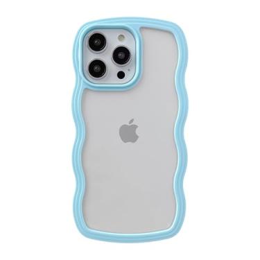 Imagem de Caseative Capa para iPhone 14 Pro Max, linda capa de celular macia à prova de choque com moldura ondulada (azul)