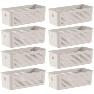 Imagem de Kit 8 Cestos Caixa Organizadora 3L Flow Bege 27x12x9cm Closet Lavanderia Banheiro