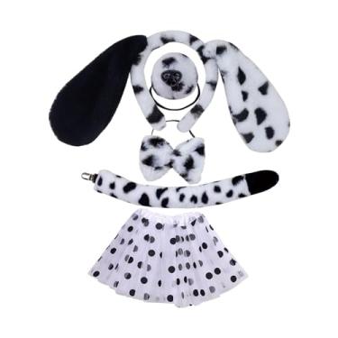 Imagem de YIJU Orelhas de cachorro e cauda longa, argola para cabelo de cachorro, orelhas de animais, acessórios para cabelo, orelhas, clipe de cabelo para crianças, Manchado com saia