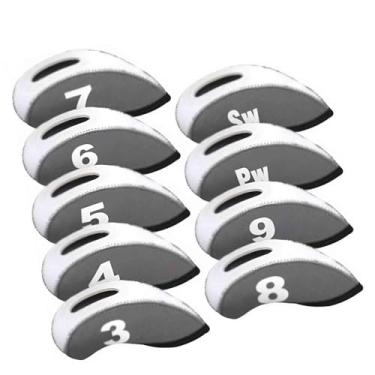 Imagem de Amagogo 9 peças capas de cabeça de ferro para clubes de golfe ferro de golfe, manga protetora, durável, cabeça de ferro de golfe cobre protetor de ferro de, Cinzento/branco