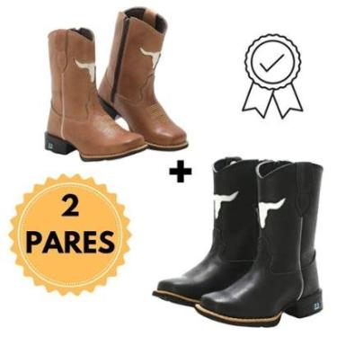 Imagem de Bota Botina Texana Infantil Masculina Feminina KIT 2 PARES Em Couro Legitimo-Unissex