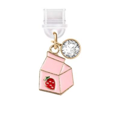 Imagem de ELISE & FONDA TP248 Tipo-C porta de carregamento USB plugue antipoeira Little Strawberry Milk pingente de celular para telefones Samsung/Huawei/OnePlus/Xiaomi/oppo Android (rosa), approx. 1.3 cm (L) x