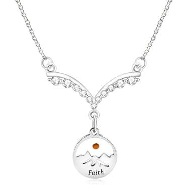 Imagem de Mayfaith Colar de zircão com asas de anjo brilhante, pingente de semente de mostarda combinado com Faith, colar ajustável para presente feminino para melhor amiga YA4836, Adjustable, Aço inoxidável,