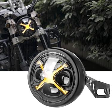 Imagem de Conjunto de farol de motocicleta LED de 14 cm com feixe âmbar DRL Hi/Lo para Harley Davidson Sportster Dyna Street Bob Low Rider Super Wide Glide 1200 48 Softail serve para tubo de garfo de 32-40 mm