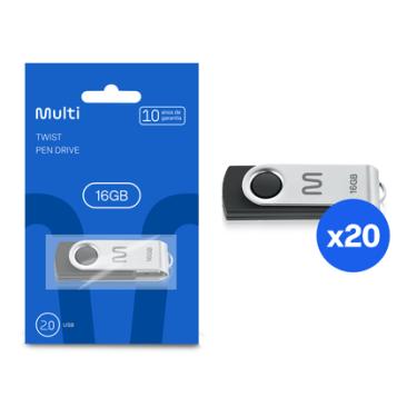 Imagem de Combo 20 unidades do Pen Drive Twist 16GB USB Leitura 10MB/s e Gravação 3MB/s Preto Multilaser - PD5881K PD5881K