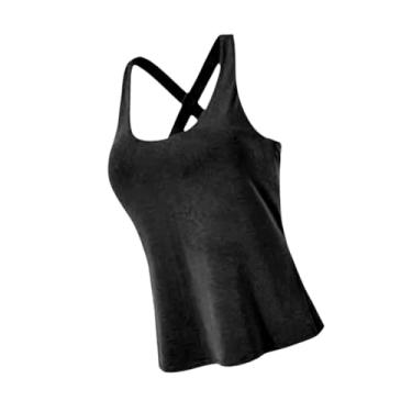 Imagem de rockible Regata feminina de ioga, regata atlética, respirável, roupa de ginástica, leve, confortável, fitness, versátil, colete de corrida, sutiã embutido, Black M