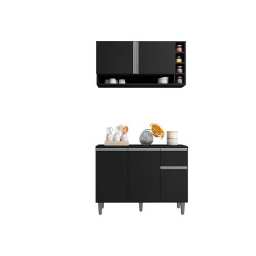 Imagem de Kit Armario de Cozinha e Balcão Vanessa  de 1,00cm C/ Tampo Preto - Montanaris Decor