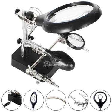 Imagem de Lupa 2 Lentes 2,5x A 8x Garras Jacaré Suporte De Ferro 5 Led KPAA004 -