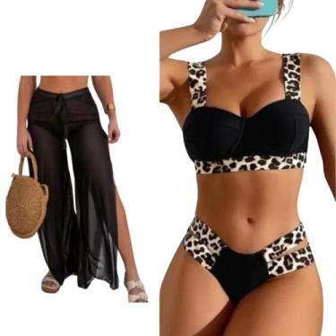 Imagem de Kit Calça Tule + Biquini Neon Tiras Grossa Modelo Gringa, Calça preto 