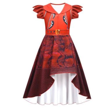 Imagem de Eazuy Vestido de festa de aniversário de fantasia de princesa vermelha para meninas ascendentes de Halloween 4 roupas cosplay (5-6 anos, vermelho)