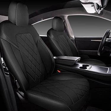 Imagem de TAPHA Conjunto de capa de assento de couro para Tesla modelo Y 2020-2022, respirável e resistente à água, inclui capas de assento para bancos dianteiros e traseiros (preto)