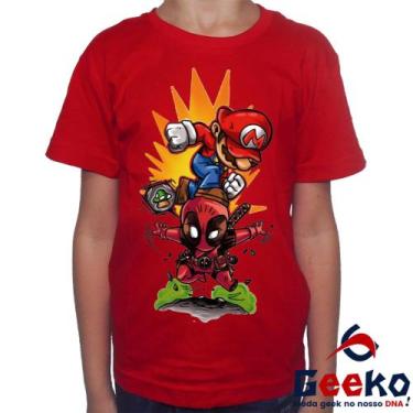 Imagem de Camiseta Infantil Mario e Deadpool 100% Algodão Super Mario Bros Geeko