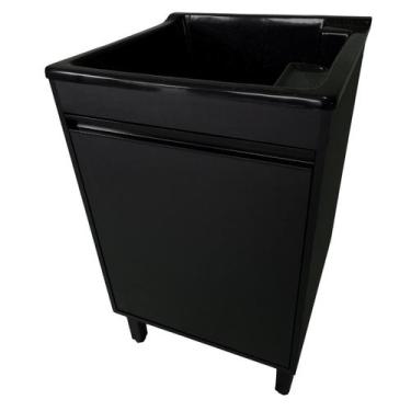 Imagem de Tanque de lavar Fibra 40L Com Gabinete MDF Preto 54cm Base Torneira de