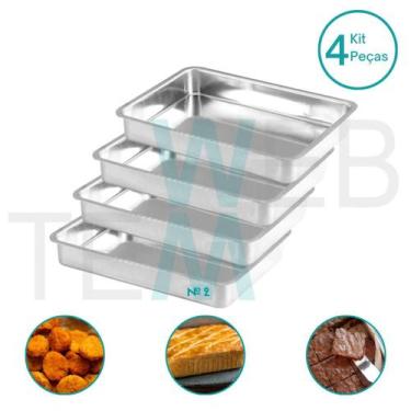 Imagem de Kit 4 Assadeiras Retangular Alta nº2 Alumínio Sustentável para Assados