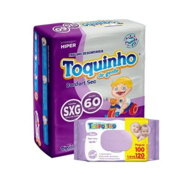 Imagem de Kit Fralda Toquinho Mega + Toalha Umedecida Tropolino c/ 120, SXG