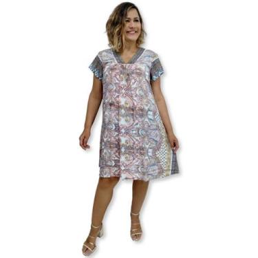 Imagem de Vestido Curto Soltinho Manga Curta Toque de Seda Indiano - Sarat Moda 