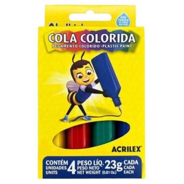 Imagem de Cola Colorida Acrilex 20g Kit Amarelo, Azul, Vermelho, Verde