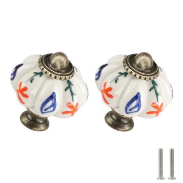 Imagem de Zernmiarder Puxadores de Armário e Gaveta de Cerâmica Marfim - Flor Vermelha e Ramo - Retrô - 2 Contagem - 1-3/20.3 cm x 1-1/5.1 cm