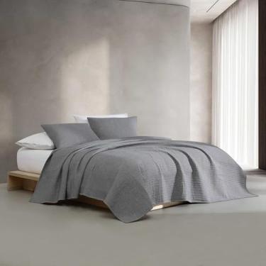Imagem de Calvin Klein - Conjunto de colcha Queen, roupa de cama luxuosamente macia com fronhas combinando, decoração de casa aconchegante (mini ponto de canal, cinza sólido, Queen)