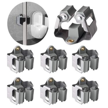 Imagem de 3-H Suporte de esfregão e vassoura, pacote com 6, suporte de vassoura, suporte de parede para pendurar e organizar pá, ancinho, escova, ferramentas de quintal na cozinha, lavanderia, banheiro, casa