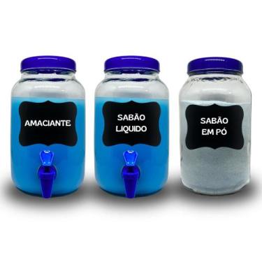 Imagem de Kit Para Lavanderia, Pote para Sabão em Pó, Sabão Liquido e Amaciante 