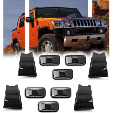 Imagem de GSOWO Kit de carcaça de luz de teto de LED de lente fumada de 10 peças para Hummer H2 2003-2009, H2 SUT 2005-2009 Revestimento de luz marcador de liberação superior, caixa defumada
