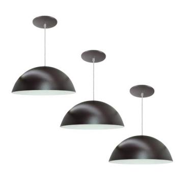 Imagem de Kit 3 Luminária Pendente Meia Lua 34cm Com Interior Branco Brilho Com 