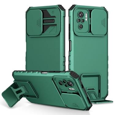 Imagem de Vokuha Capa para Redmi Note 10/Redmi Note 10S/Poco M5S/M2101K7BG Capa com suporte para lente de câmera deslizante com suporte de lentes de proteção de nível militar armadura à prova de choque para