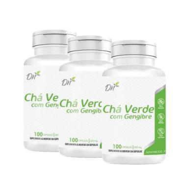 Imagem de Chá Verde Com Gengibre 500mg 100 Cápsulas - 3 Frascos - DN