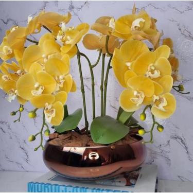 Imagem de Arranjo Com 4 Orquídeas Amarela Vaso Cobre 28cm - FLORESCER DECOR