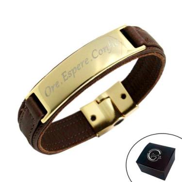 Imagem de Pulseira de Couro Magnética Marrom Ore, Espere e Confie - GRANADO ACES