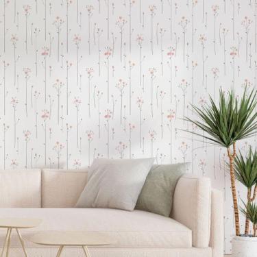 Imagem de Papel de Parede Adesivo Florzinhas Rosa com Fundo Branco 15m - Leliz P