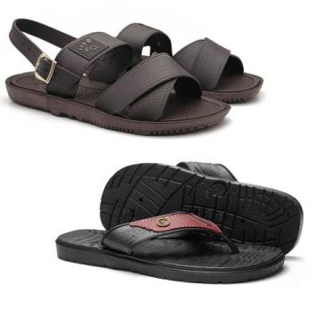 Imagem de Kit de Sandália + Chinelo Masculino Confortável e Ortopédico - APUANA,