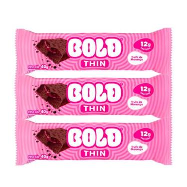 Imagem de Kit 3 Barra de Proteína Bold Thin Sabor Trufa de Morango com 12g de Pr