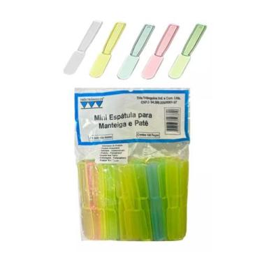 Imagem de Kit Festa Mini Espátula Colorida Descartável Manteiga Patê C/ 100 Uni 