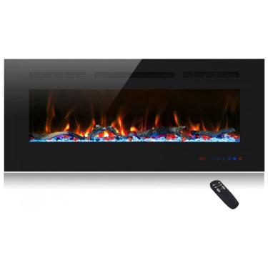 Imagem de Lareira Elétrica de Embutir A45x106L com Controle Remoto e Digital, Luz LED, Chamas Multicolorida e Temporizador, 1500W, 110v, CHEERWAY EF42R, Preto