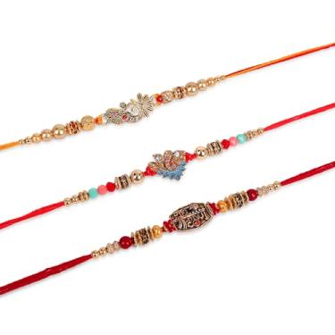 Imagem de Hashcart Rakhis para RakshaBandhan | Pacote com 3 | Fios Raksha Bandhan para irmão com conjunto de presente | Pulseira Rakhi para irmão e Bhabhi | Rakhee para crianças com Roli e Chawal, Free Size,