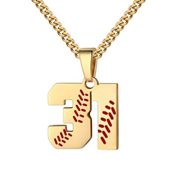 Imagem de Colar com número de beisebol para meninos 00-99 Atletas Jersey Número colar de aço inoxidável corrente banhada a ouro 55,88 cm pingente de beisebol personalizado presente de beisebol para homens e mulheres meninas, Aço inoxidável, não sabe