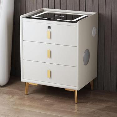 Imagem de Mesa de cabeceira com estação de carregamento e LED, armário de mesa de cabeceira para quarto, mesa lateral moderna multifuncional com portas USB, com desbloqueio de impressão digital, azul, 50 x 40 x